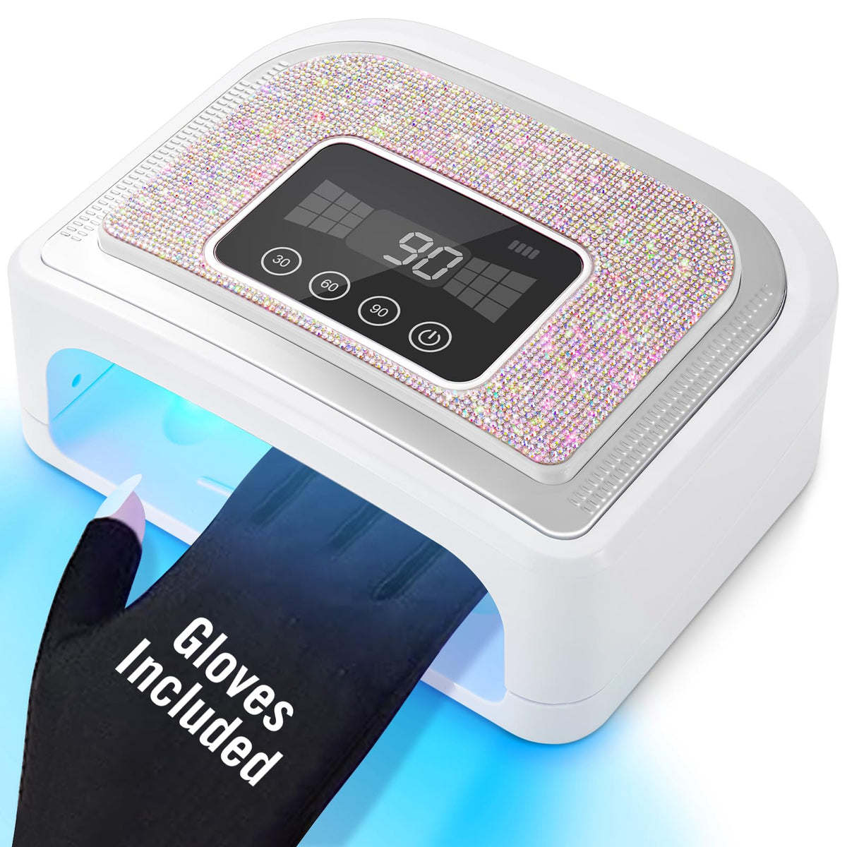 Aedavey front view showing sparkling rhinestone decor and compact curing area benefit portability