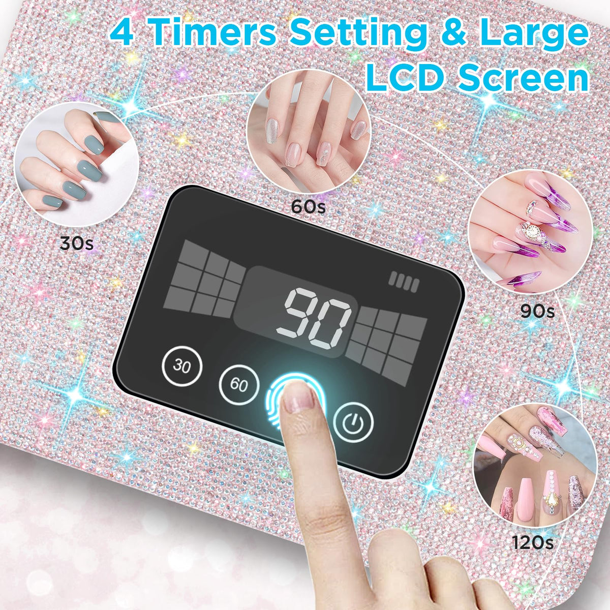 Aedavey touchscreen LCD showing four timers and low-heat mode for precise control