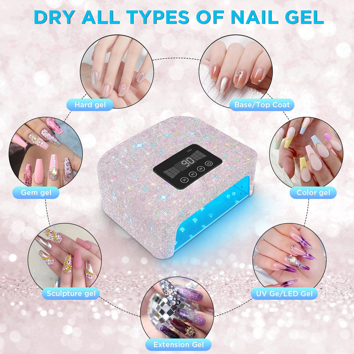 Aedavey close-up of side lights and top LED beads ensures complete nail coverage benefit
