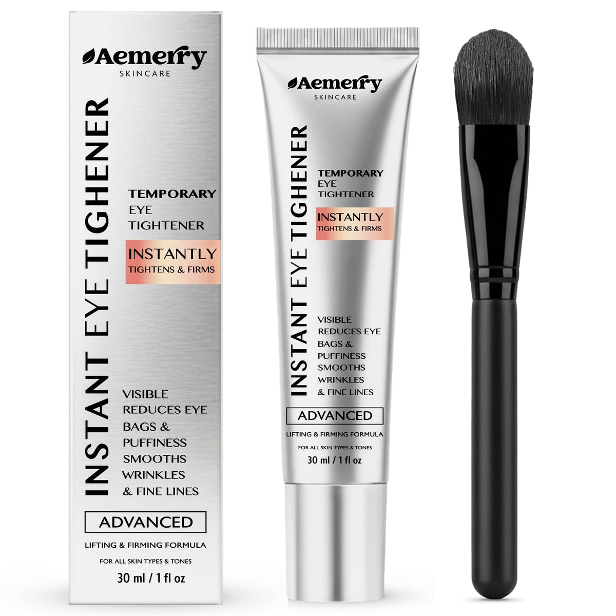 Aemerry front packaging showing compact 1 oz jar and brush for quick application