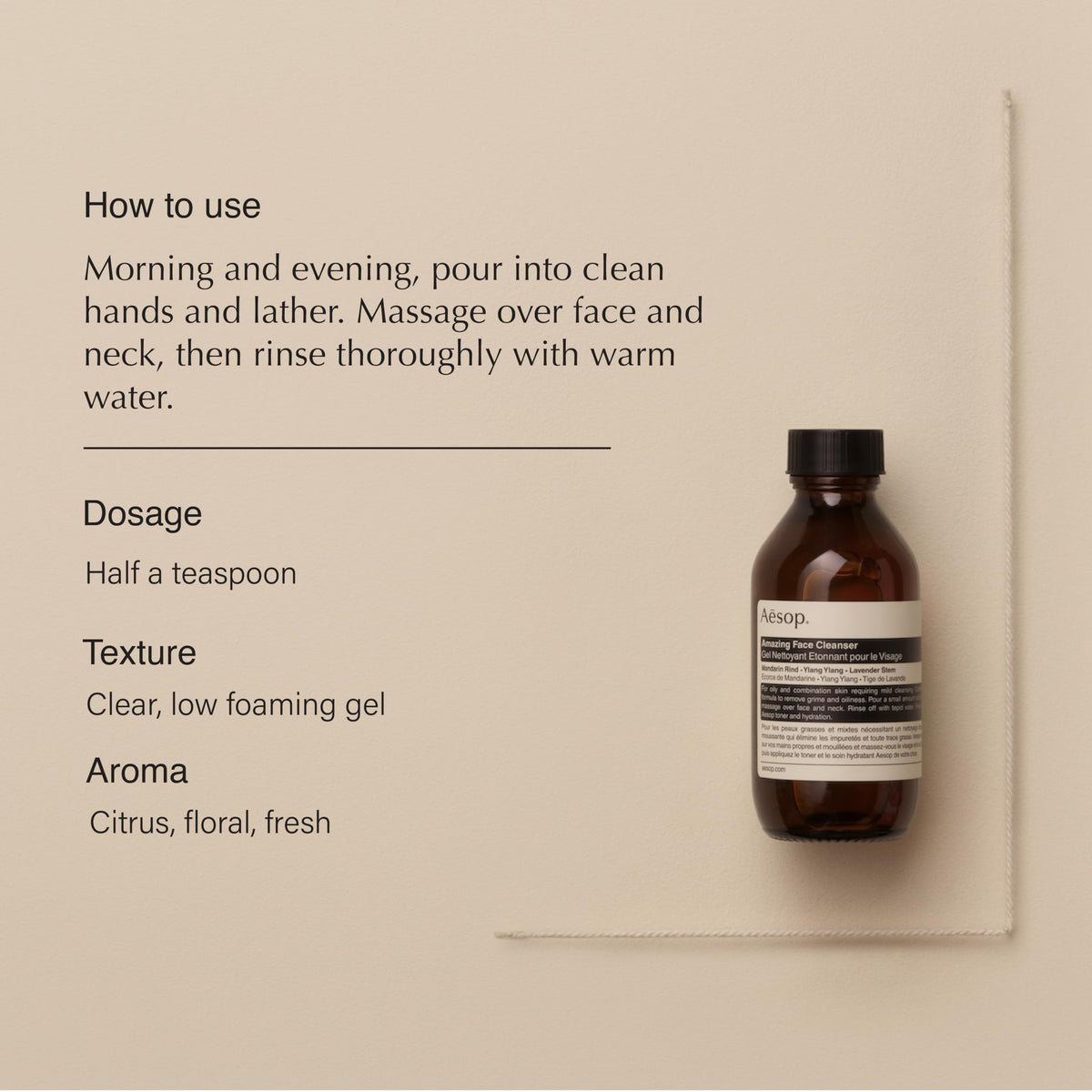 Aesop bottle pump and label detail highlighting sustainable packaging benefit