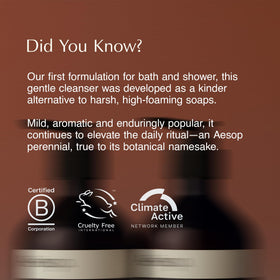 Aesop bottle on bathroom shelf showing aesthetic and sustainable benefit