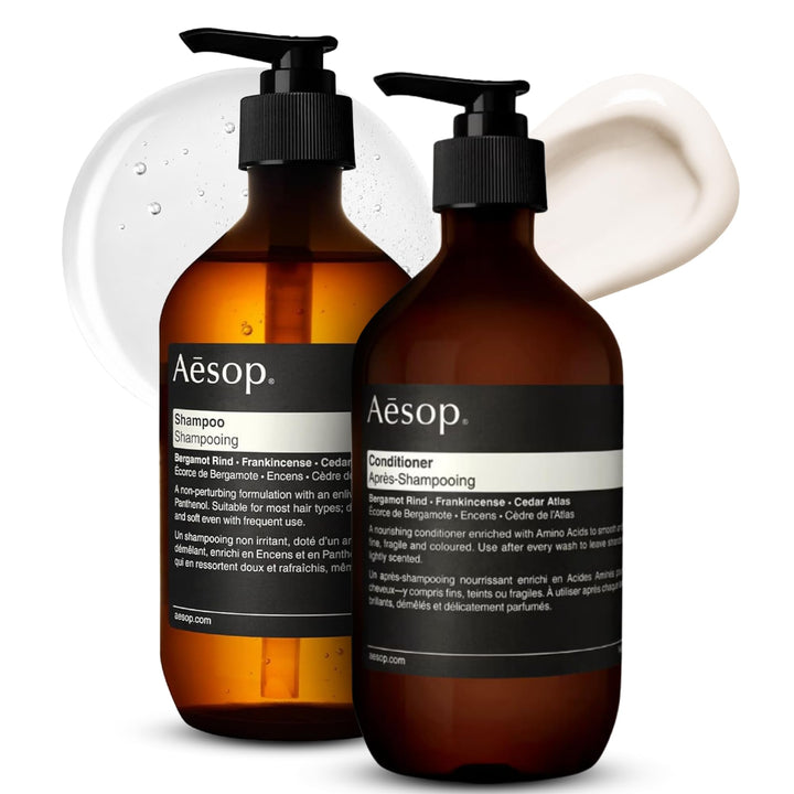 Aesop duo front packaging showing elegant bottles and clear labels for easy identification