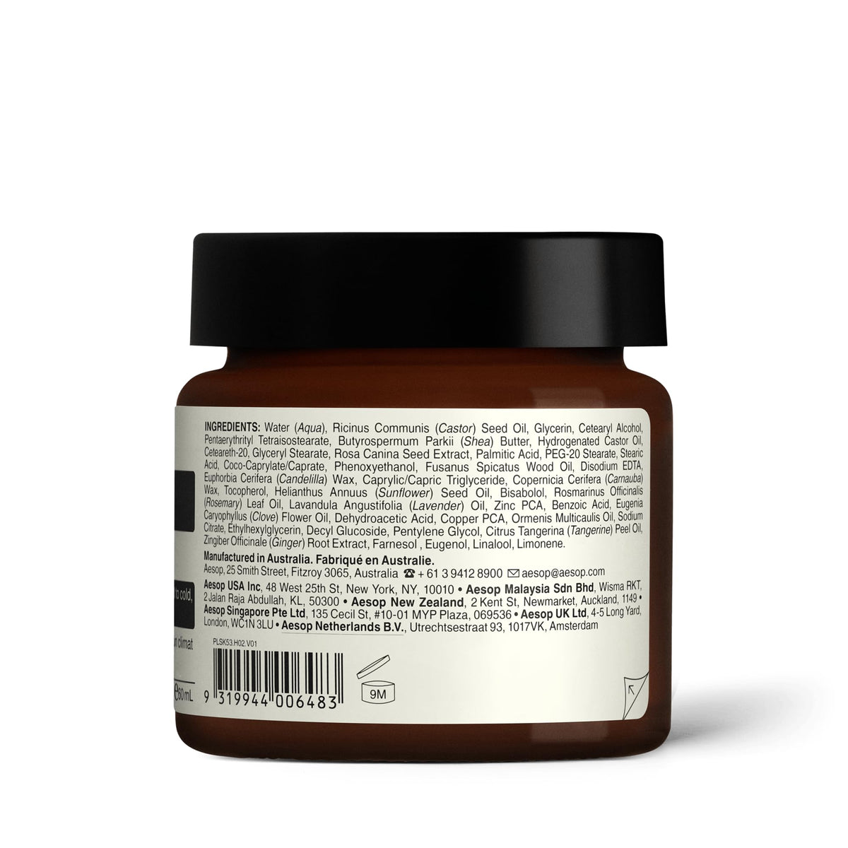 Size comparison photo with 60mL label visible for scale, Aesop travel-friendly convenience