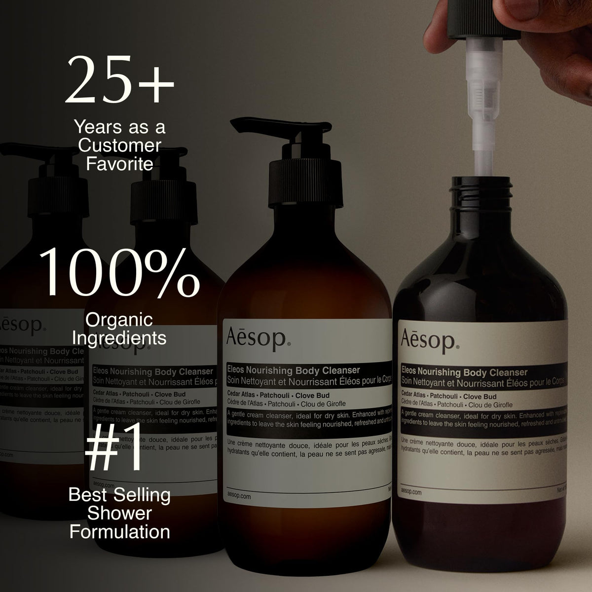 Aesop Eleos creamy texture on hand showing rich, moisturizing foam benefit