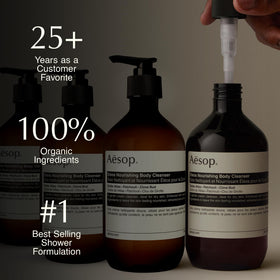 Aesop Eleos creamy texture on hand showing rich, moisturizing foam benefit