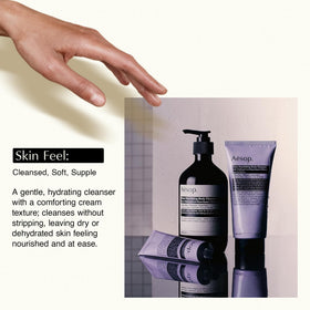 Aesop Eleos next to common items for scale showing 500 mL generous size benefit