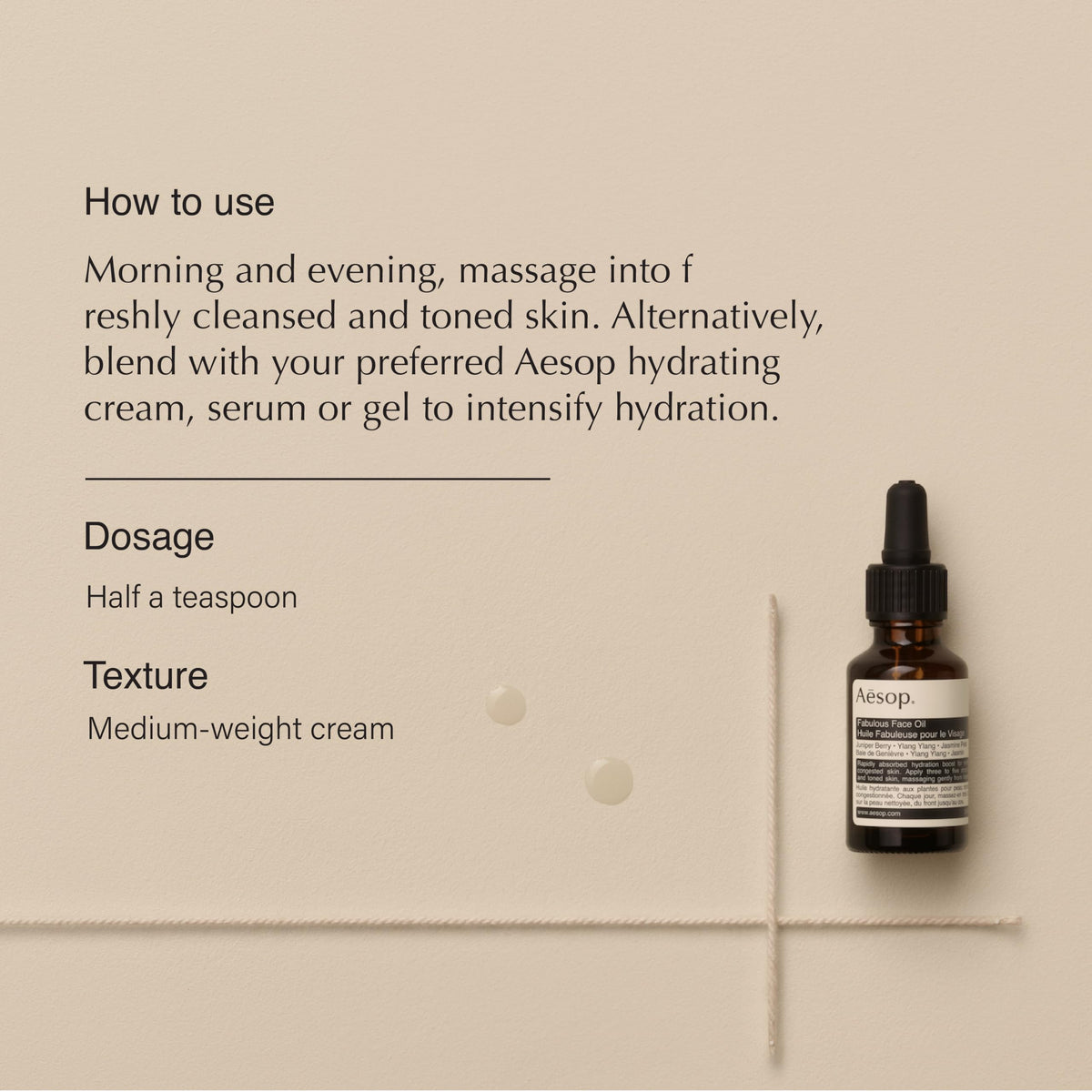 Aesop Fabulous Face Oil dropper dispensing oil to demonstrate precise application