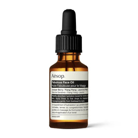 Aesop Fabulous Face Oil front bottle showing label and amber glass for protection