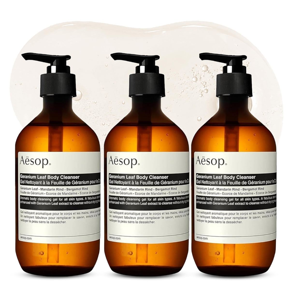 Aesop geranium leaf front packaging showing clean label and size