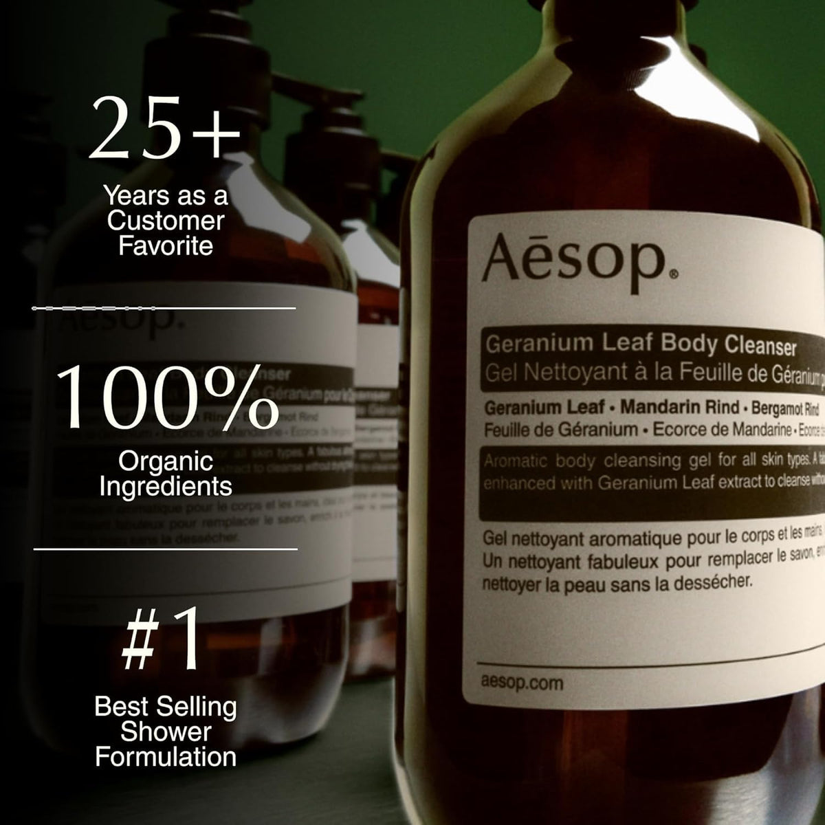 Aesop geranium leaf gel texture and foam illustrating gentle lather