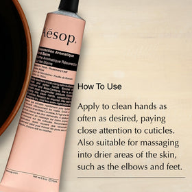 Aesop hand balms styled on bathroom vanity conveying daily ritual and refined scent