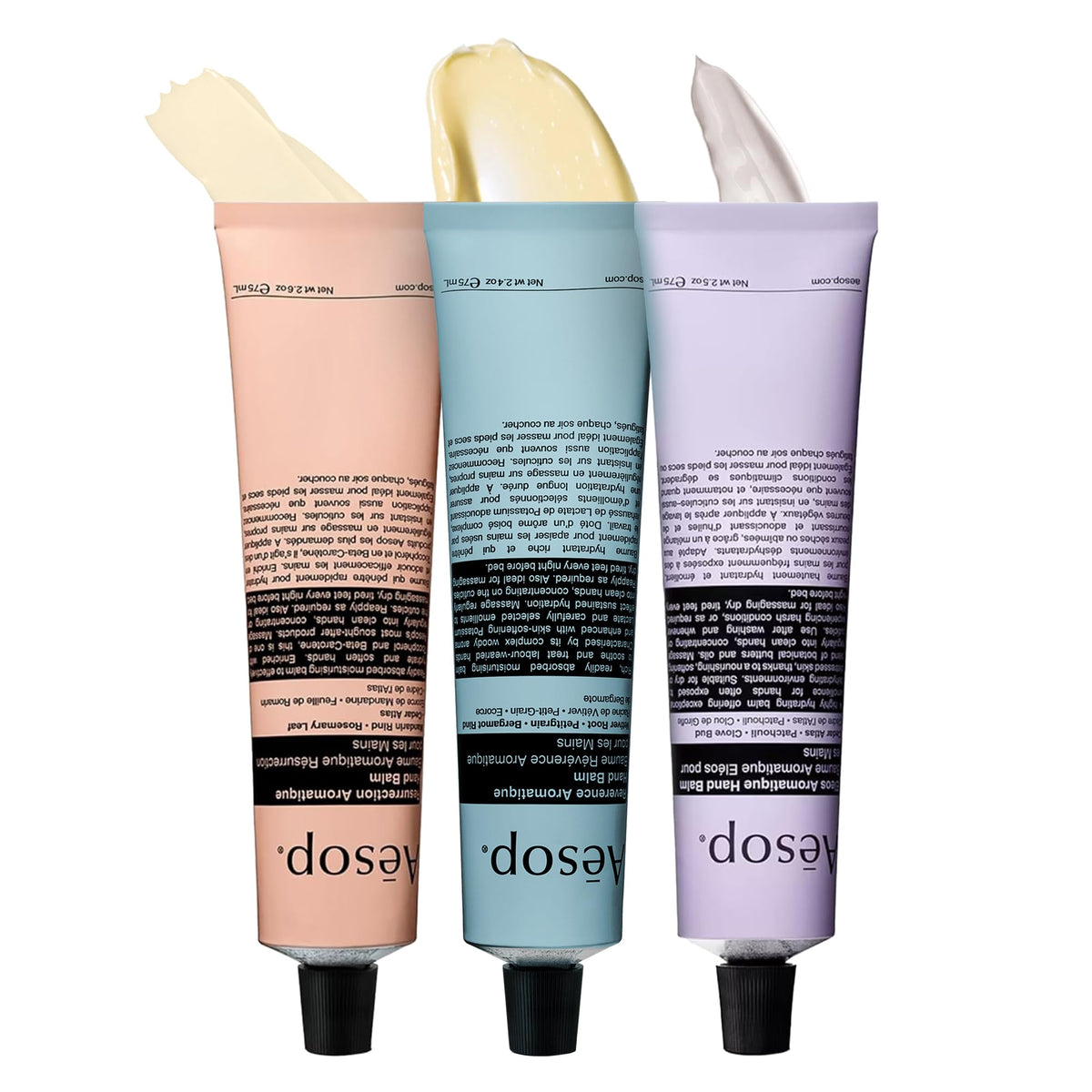 Aesop front packaging showing three travel tubes and compact box for gifting