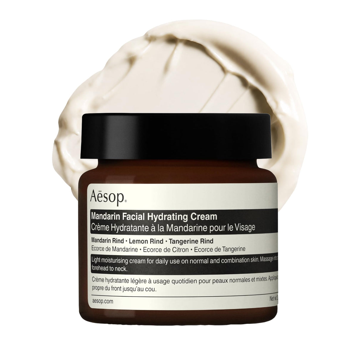Aesop product front view showing 60 mL jar and label, conveys premium hydration