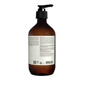 Aesop recycled bottle label close-up indicating high recycled plastic content and sustainability