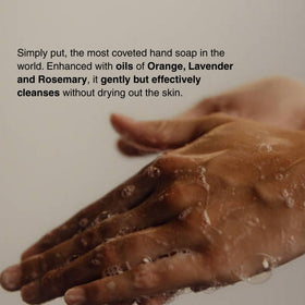 Aesop pump dispensing wash into hand demonstrating easy, controlled use