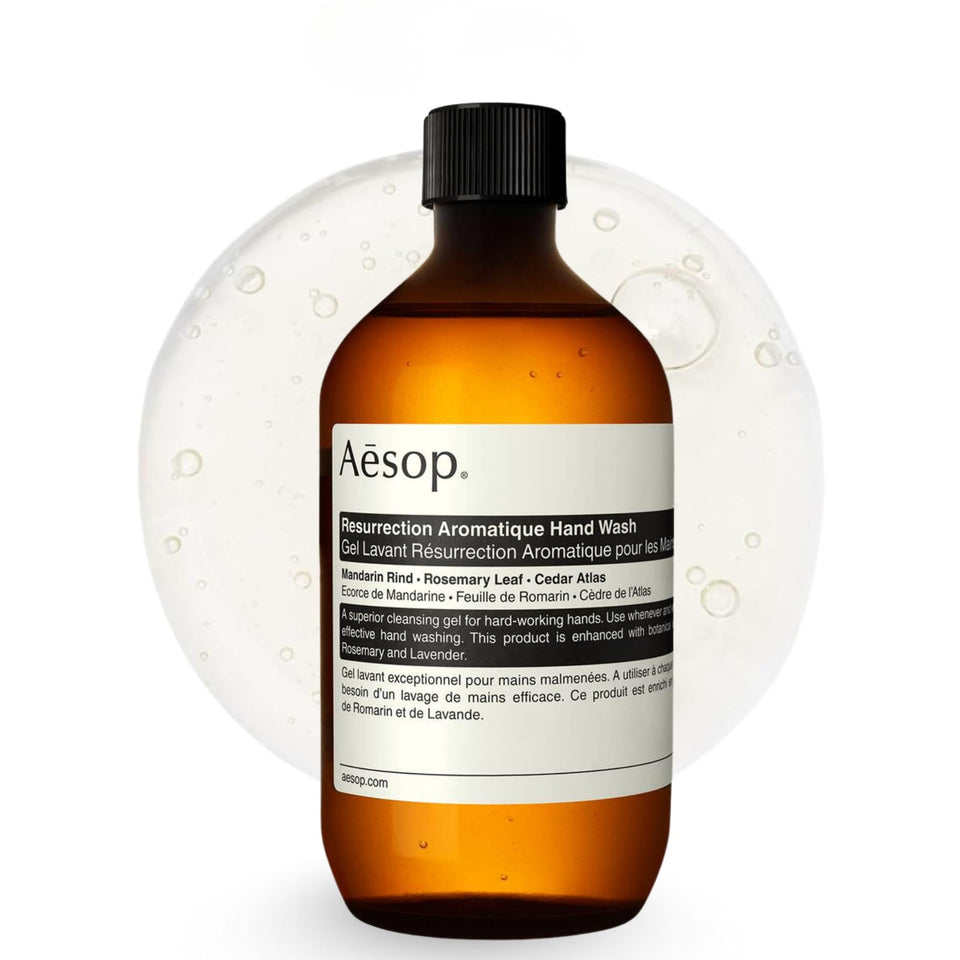 Aesop refill front packaging showing bottle and label, elegant presentation