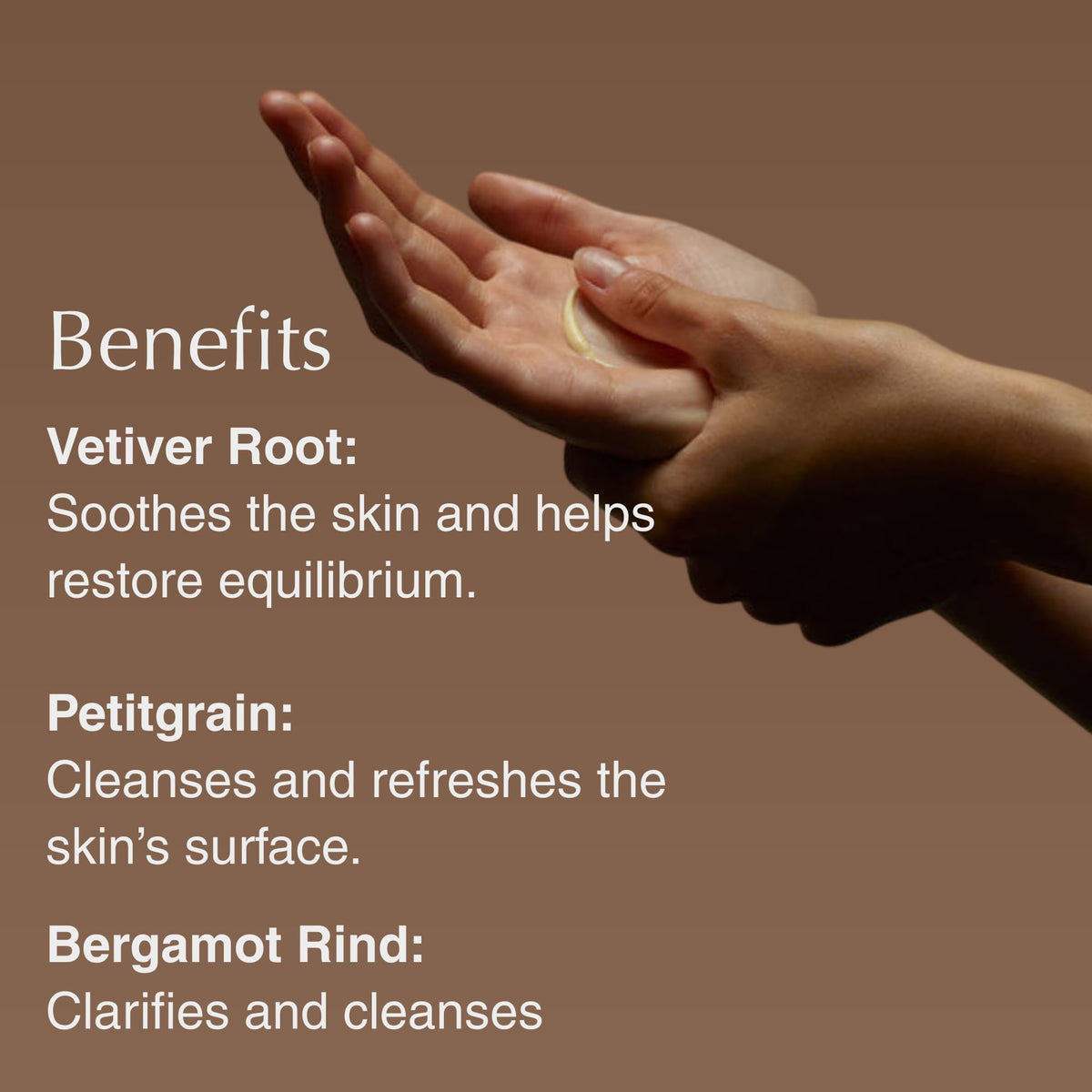Aesop close-up label detail highlighting ingredients and scent benefit: informative clarity