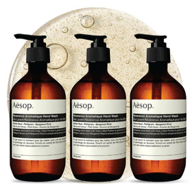 Aesop bottle front packaging showing elegant label and product benefit