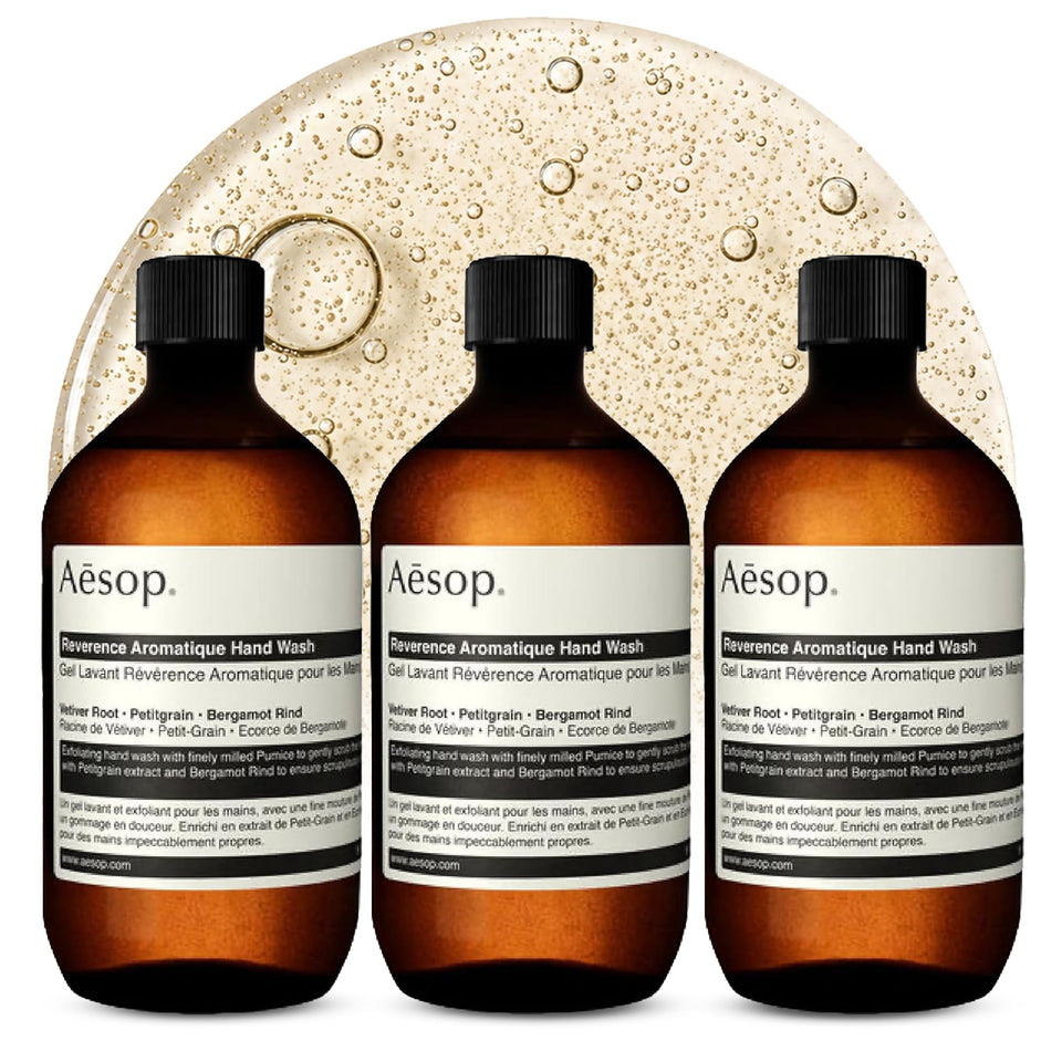 Aesop front packaging of Reverence Aromatique refill showing pouch and branding for easy identification and refill benefit