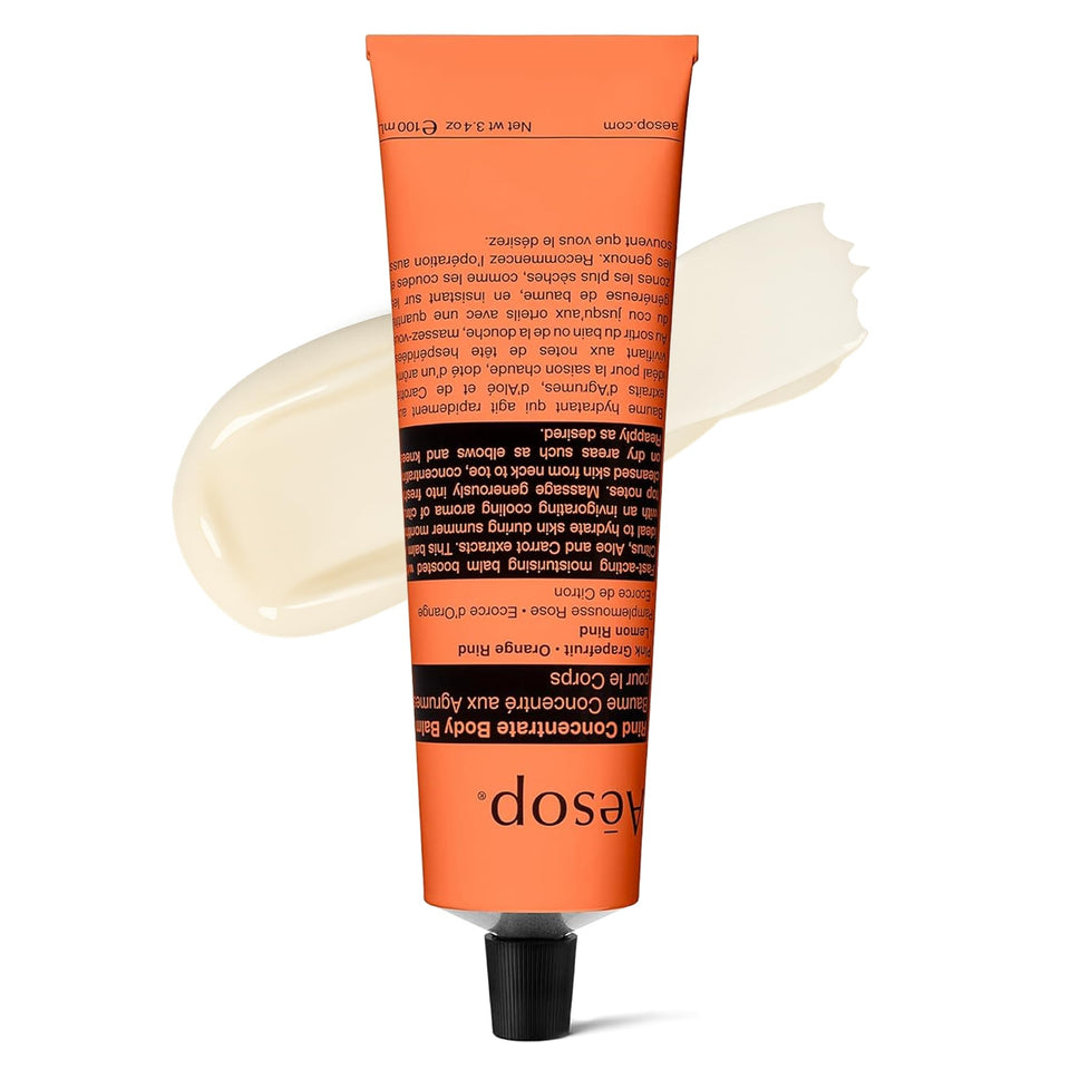 Aesop front tube showing label and compact 100 mL size for travel convenience