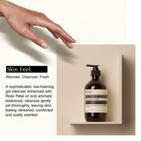 Aesop body cleanser in shower scene showing aromatic ritual benefit