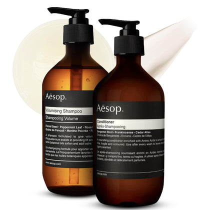 Aesop front packaging showing both bottles and labels, highlighting eco packaging