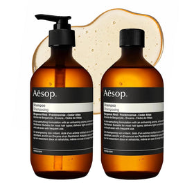 Aesop front packaging showing bottle and label, elegant benefit: clear product identity
