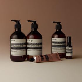 Aesop size comparison 500ml beside common bottle to show generous volume benefit