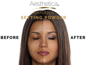 Aesthetica powder being applied with brush for matte, shine-free finish