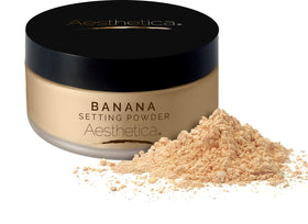 Aesthetica jar front view showing packaging and powder for lasting makeup