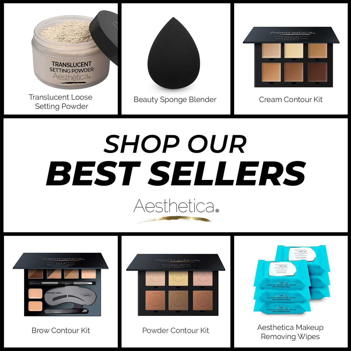 Aesthetica powder in a makeup bag lifestyle shot for convenient touch-ups