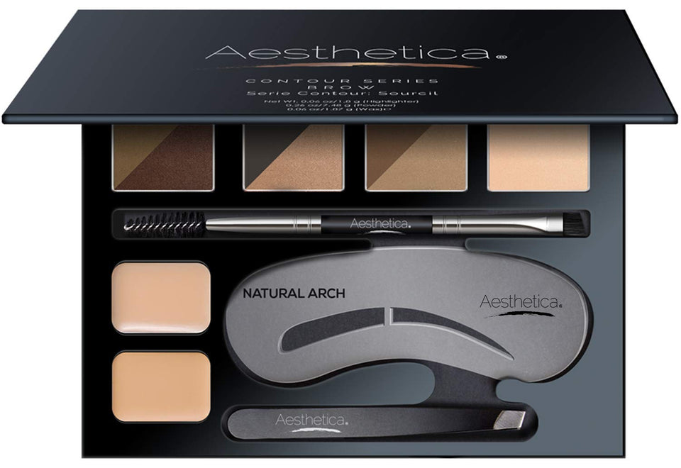 Aesthetica front packaging mirrored palette shows full kit and portability benefits