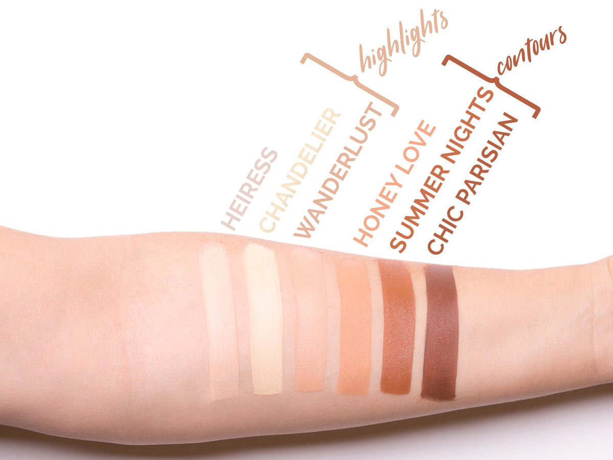 Aesthetica mirrored palette staged on vanity showing compact travel-friendly design
