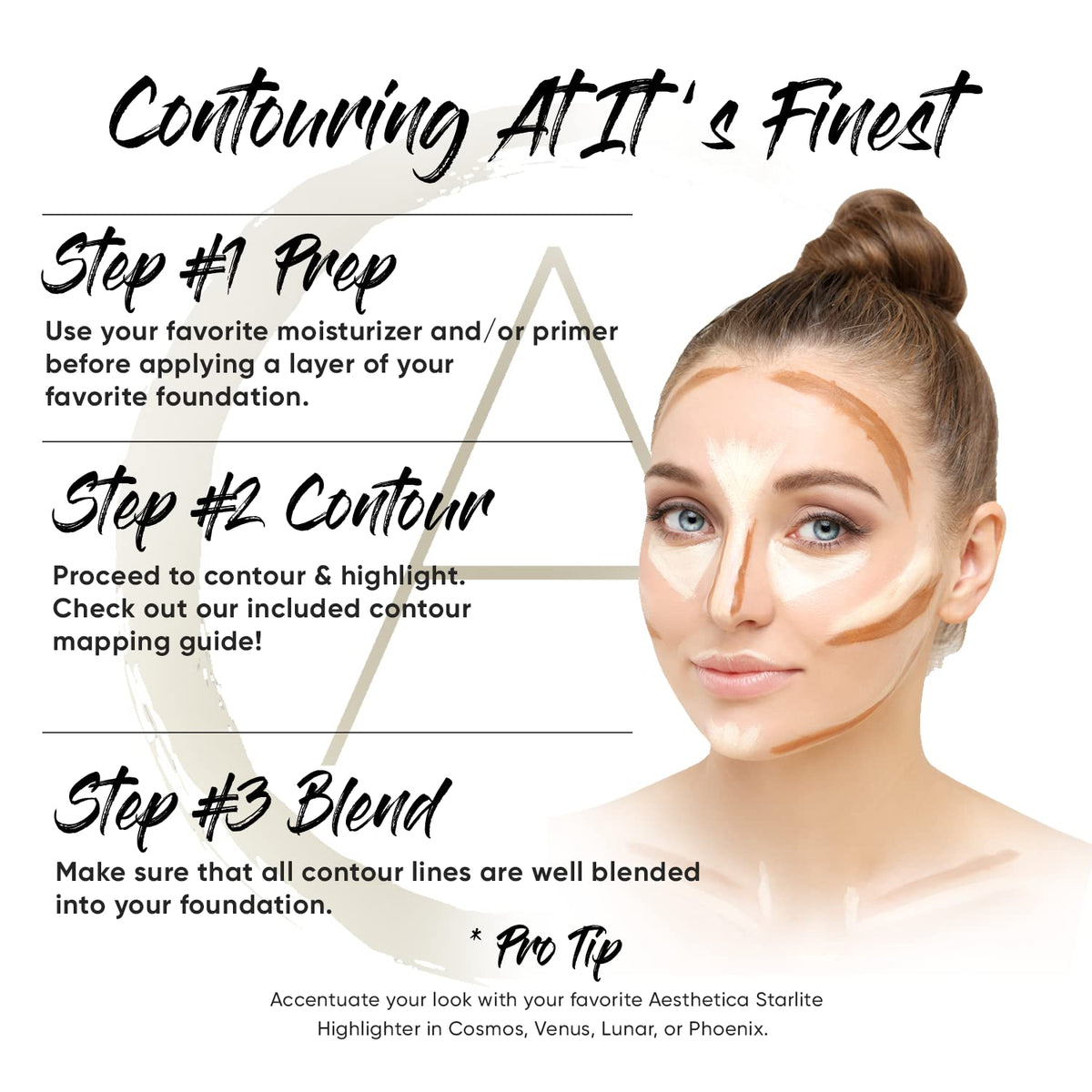 Aesthetica swatches of contour and highlight creams showing blendable finish on skin