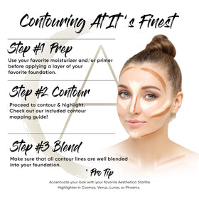 Aesthetica swatches of contour and highlight creams showing blendable finish on skin