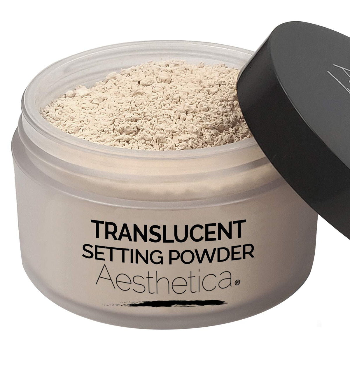 Aesthetica front packaging showing matte loose powder for long wear