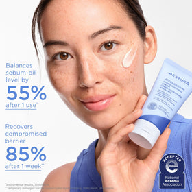 AESTURA cream on hand demonstrating lightweight absorption and non-greasy feel