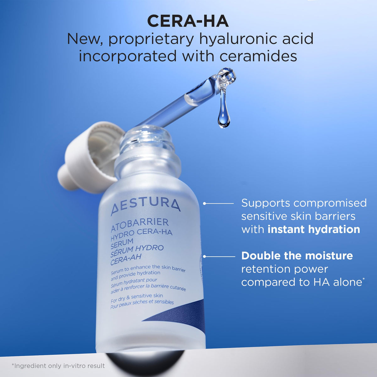 AESTURA ingredient display with ceramides and hyaluronic acid visuals for barrier support