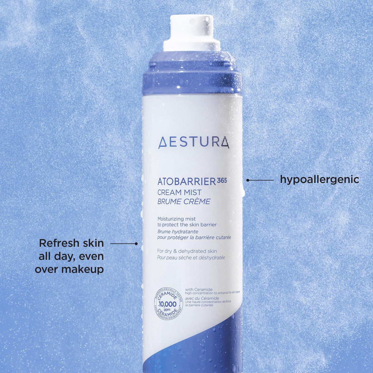 AESTURA label ingredients detail showcasing 10,000ppm ceramides for barrier support