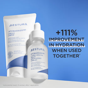 AESTURA bottle on bedside table in nighttime routine scene, suggests barrier repair