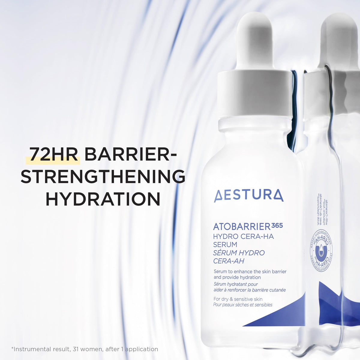 AESTURA serum on hand demonstrating hydration and non-greasy feel