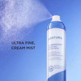 AESTURA spray nozzle close-up demonstrating ultra-fine mist for even application