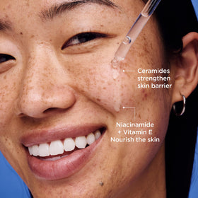 AESTURA serum texture close-up, highlights lightweight fast-absorbing finish