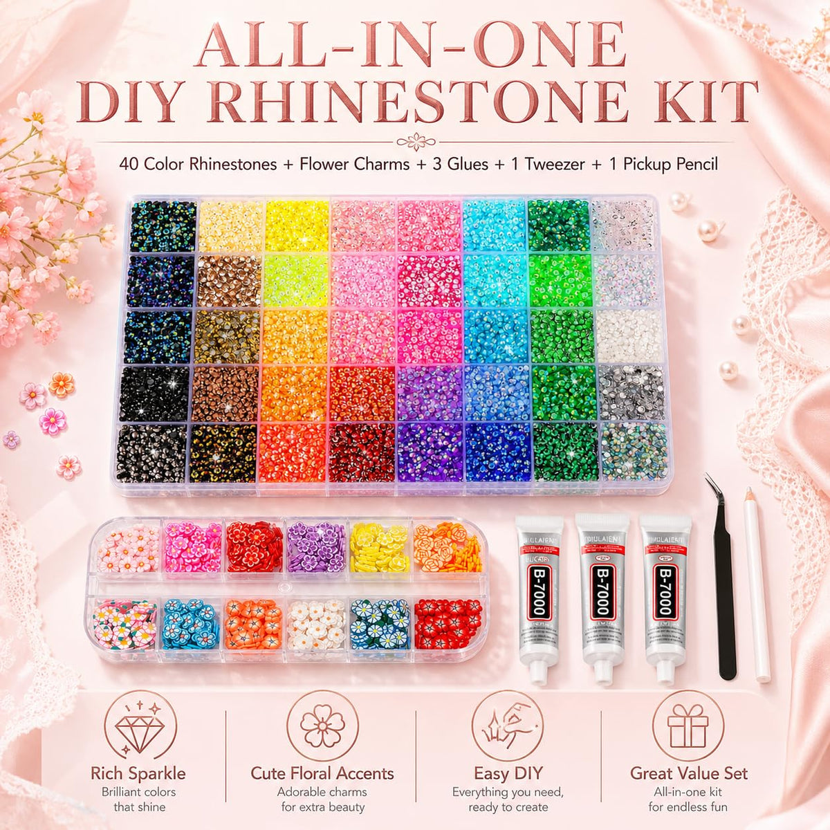 AEWOTING tweezer and pickup pen tools enabling precise rhinestone placement