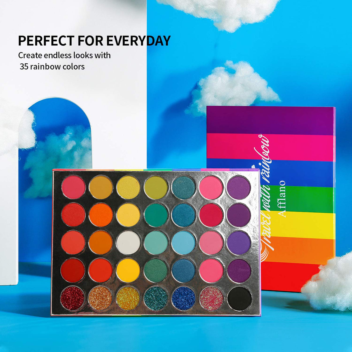 Afflano color range flatlay displaying full rainbow spectrum for easy shade selection