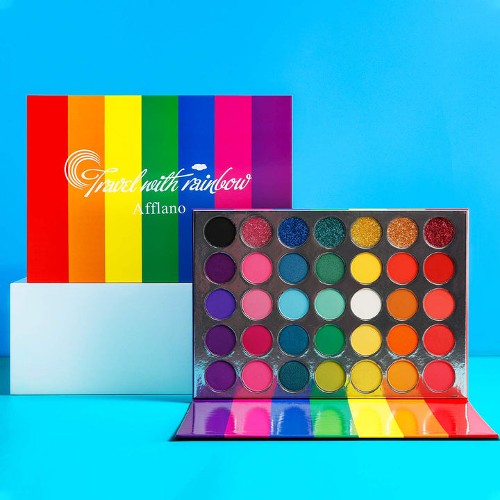 Afflano palette front open showing 35 colorful pans and compact design benefit portability