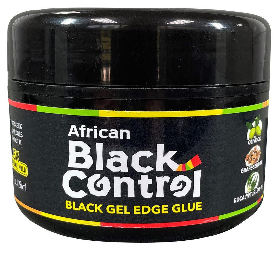 African Black Control front packaging showing gel for smooth edges and long hold