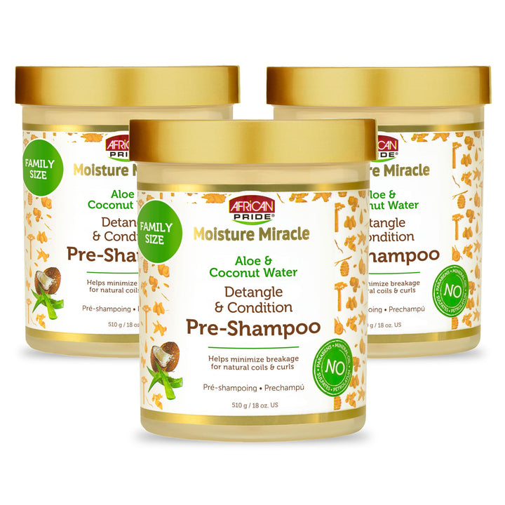 African Pride front packaging showing Moisture Miracle detangler for easy identification and purchase