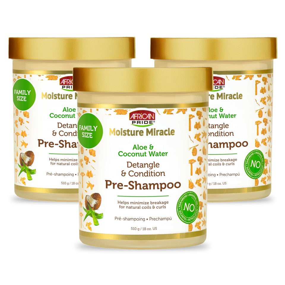 African Pride front packaging showing Moisture Miracle detangler for easy identification and purchase